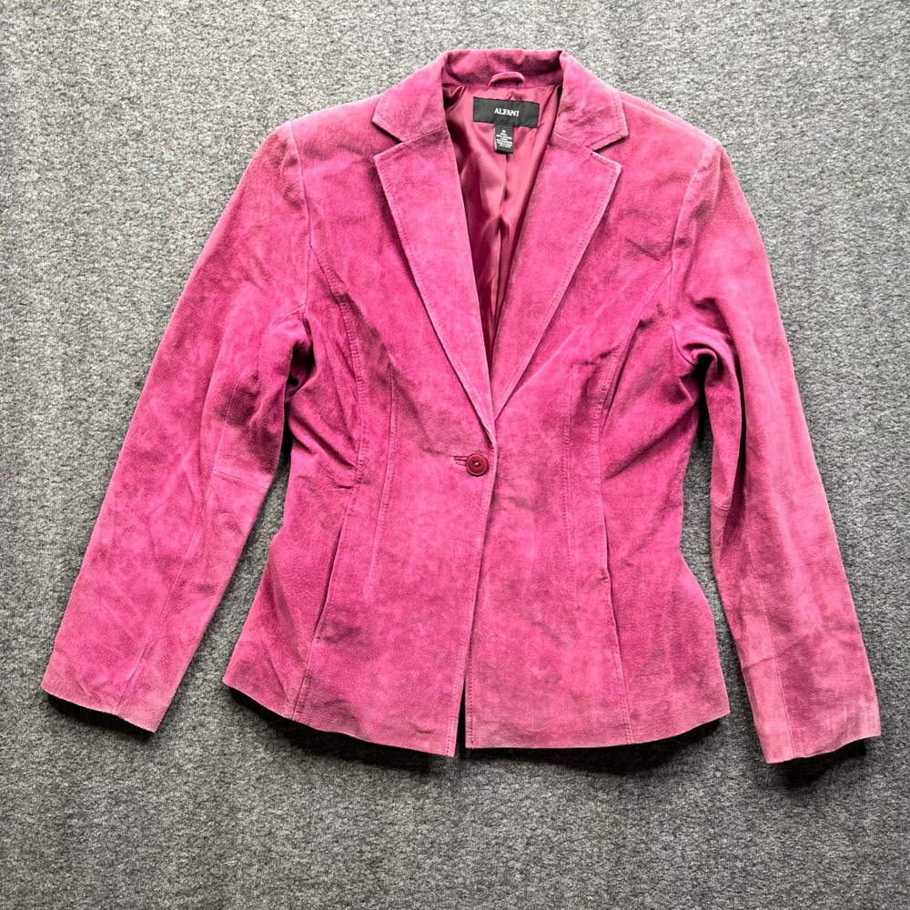 Alfani Blazer Womens Medium Pink 100% Leather Suede One Button Jacket WPL 8046